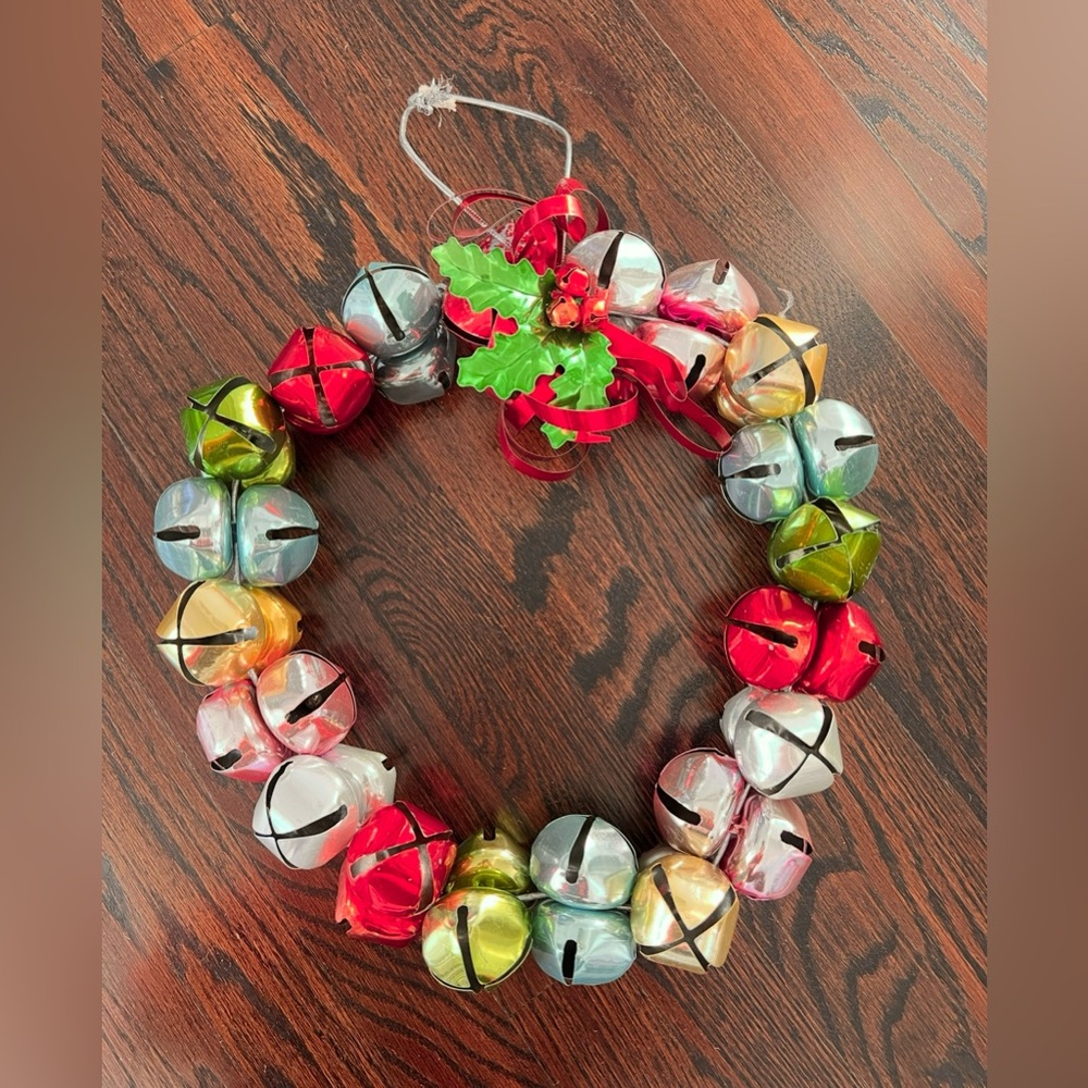 Large Metal 12 inches Jingle Bell Christmas Wreath vintage multicolor huge bells